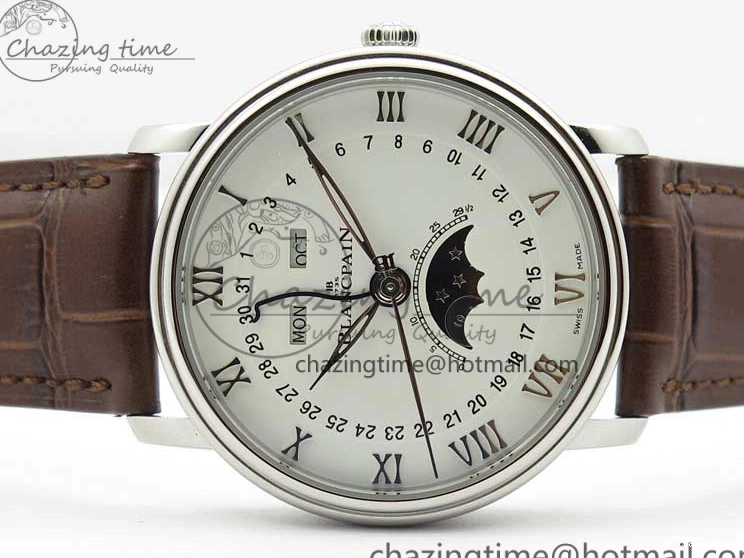0302 Villeret 6654 SS Complicated Function OMF 1:1 Best Edition White Dial on Brown Leather Strap A6654 V Popular 7904